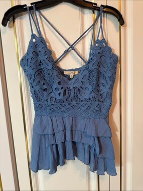 Chelsea & Violet Blue Crochet Lace Ruffle Camisole